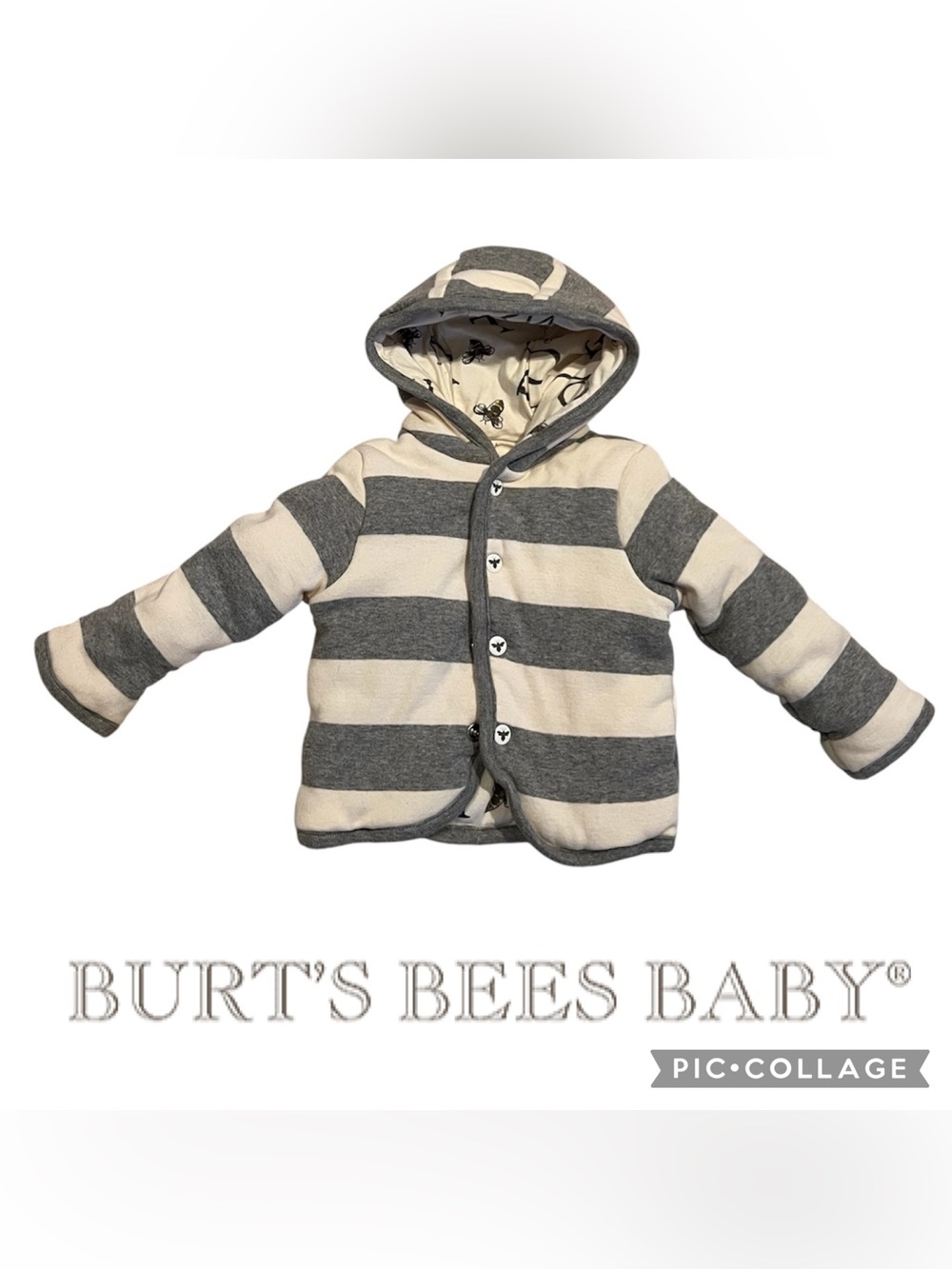 Burt's Bees Baby Gray & Cream Striped Hooded Jacket